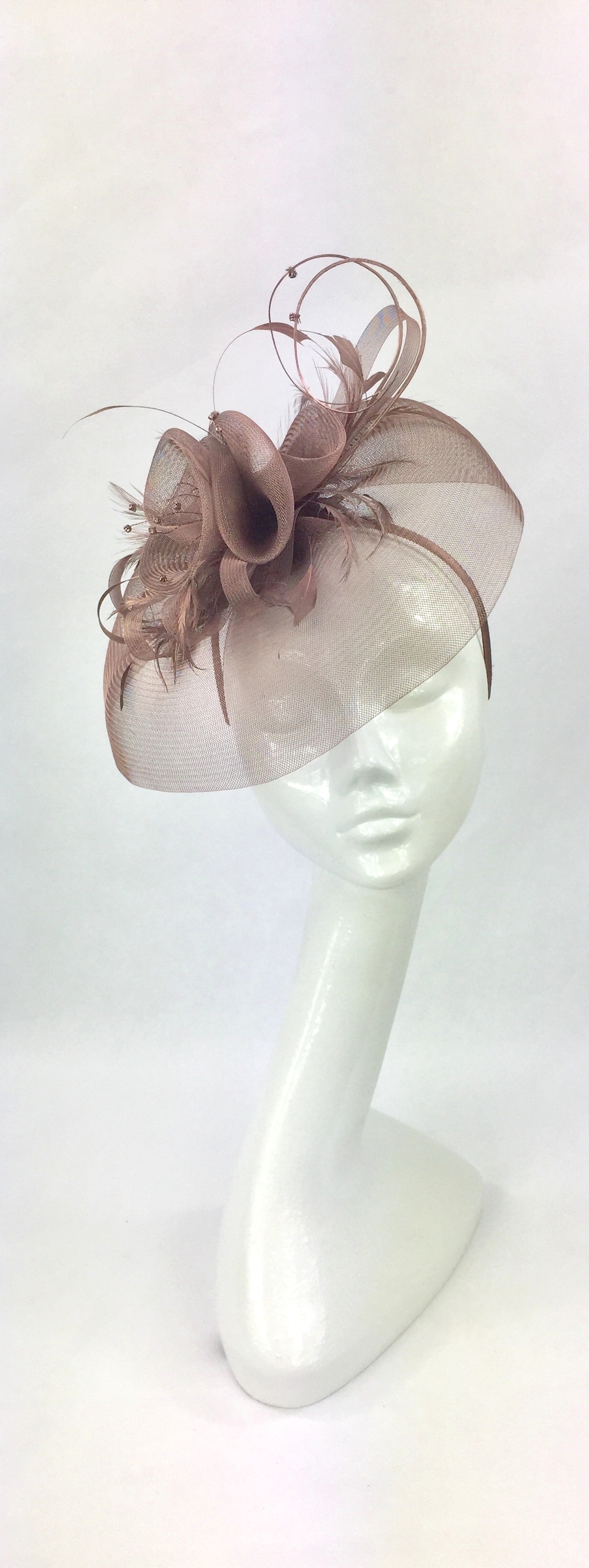 Crinoline Fascinator in Nude with Feathers and Diamanté 