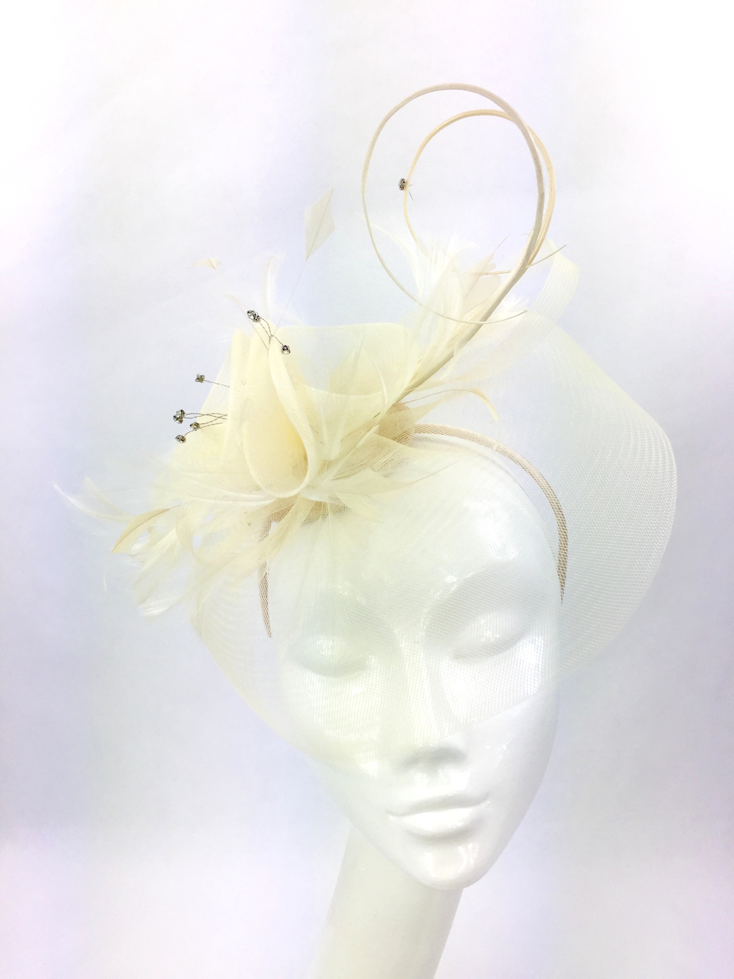 Crinoline Fascinator in Nude with Feathers and Diamanté 